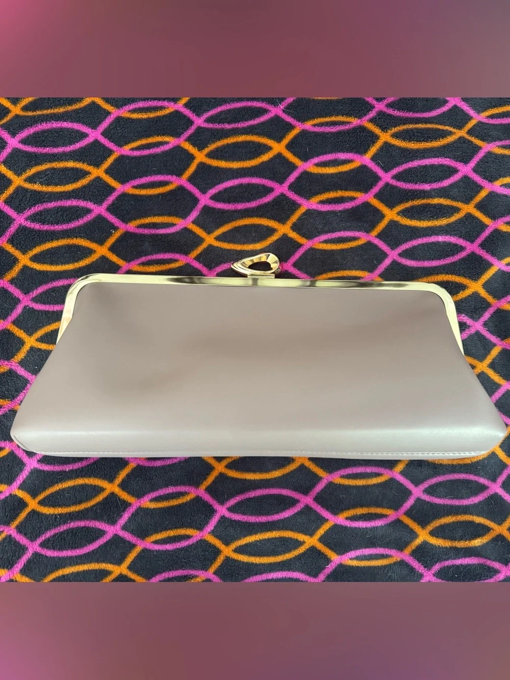 Claire Vegan Leather Turnlock Clutch in Mauve Pink and Gold
